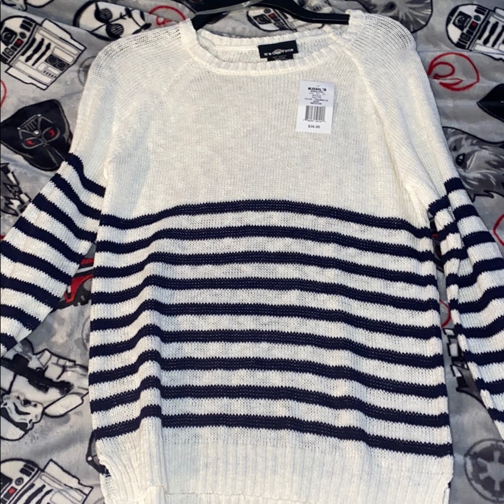 White and Black Striped Sweater